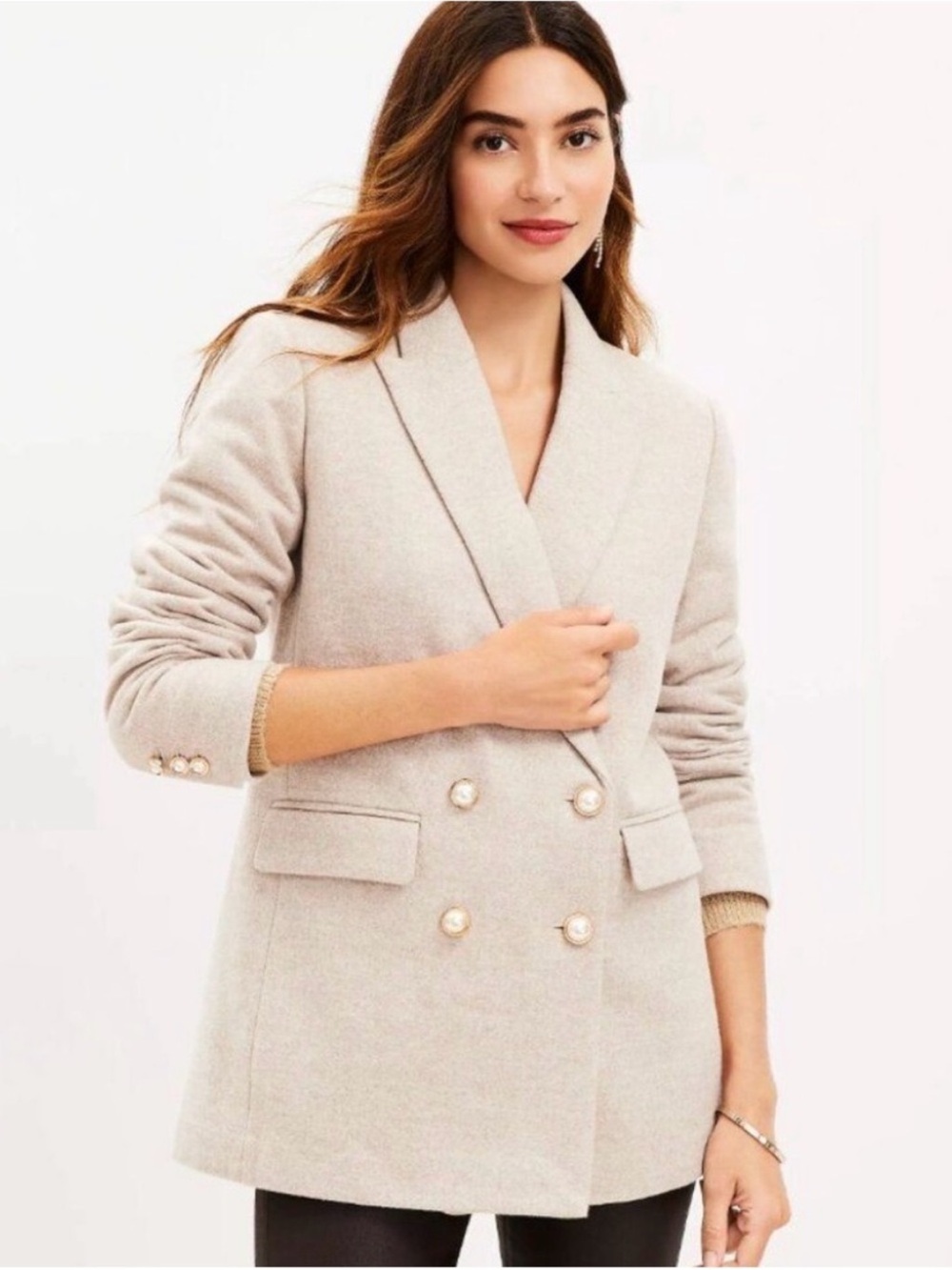 EUC! LOFT Cream Double-Breasted Pearl-Button Blazer